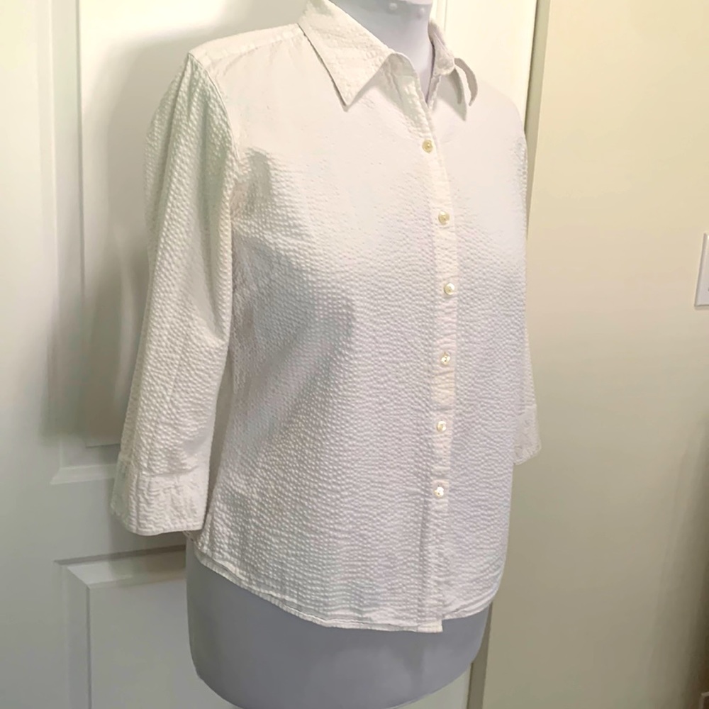 WHITE LL BEAN SHIRT 3/4 SLEEVES